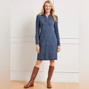 Talbots Blue Sweater Dress Knit Pullover 1/2 Zip Collared Long Sleeve XL